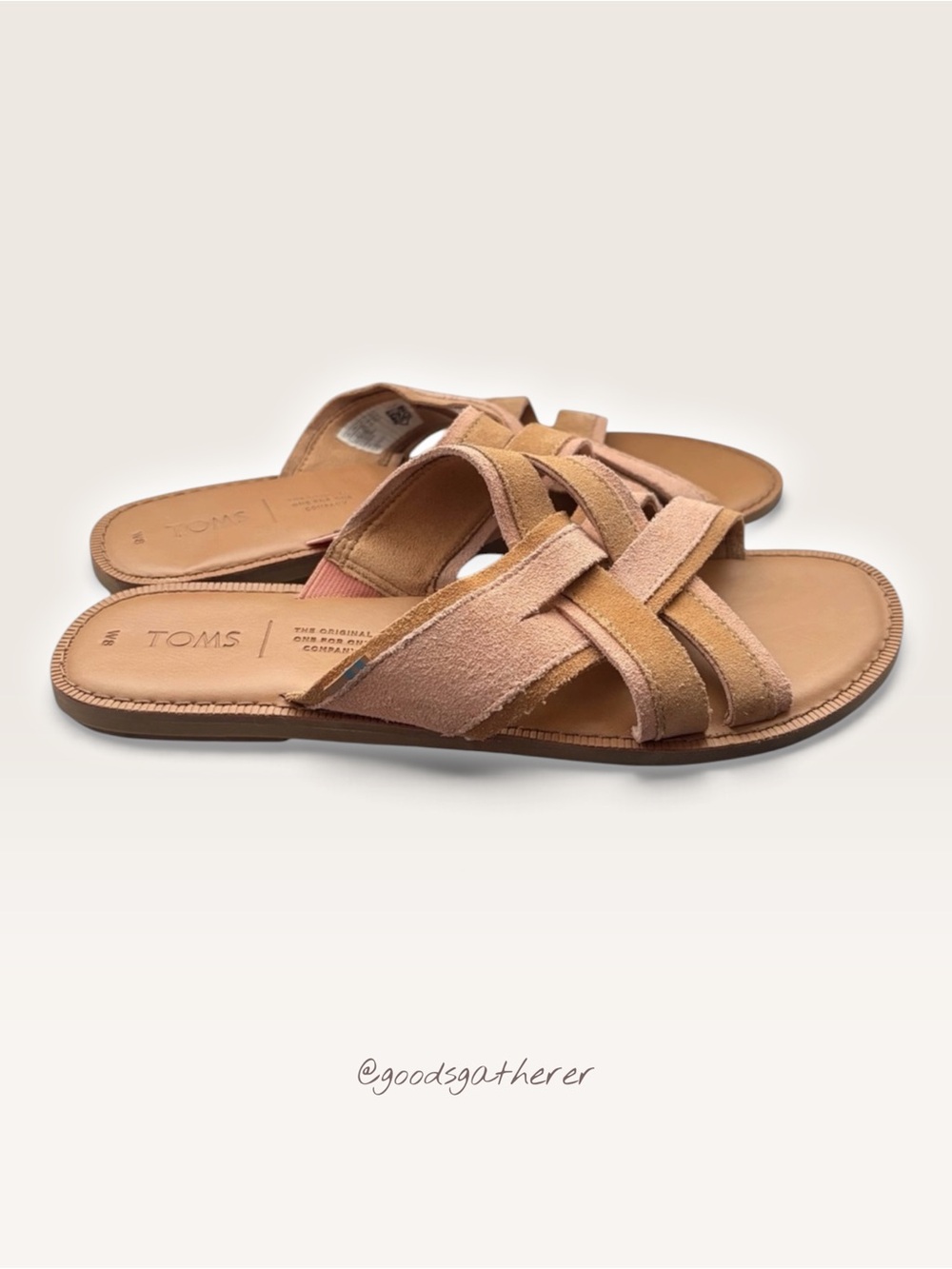 TOMS Women’s Size 8 Suede Strappy Sandals Pink Tan Blush Flat Slides